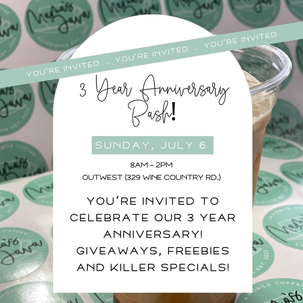 3 year anniversary Invitation to 3-year anniversary bash with specials.