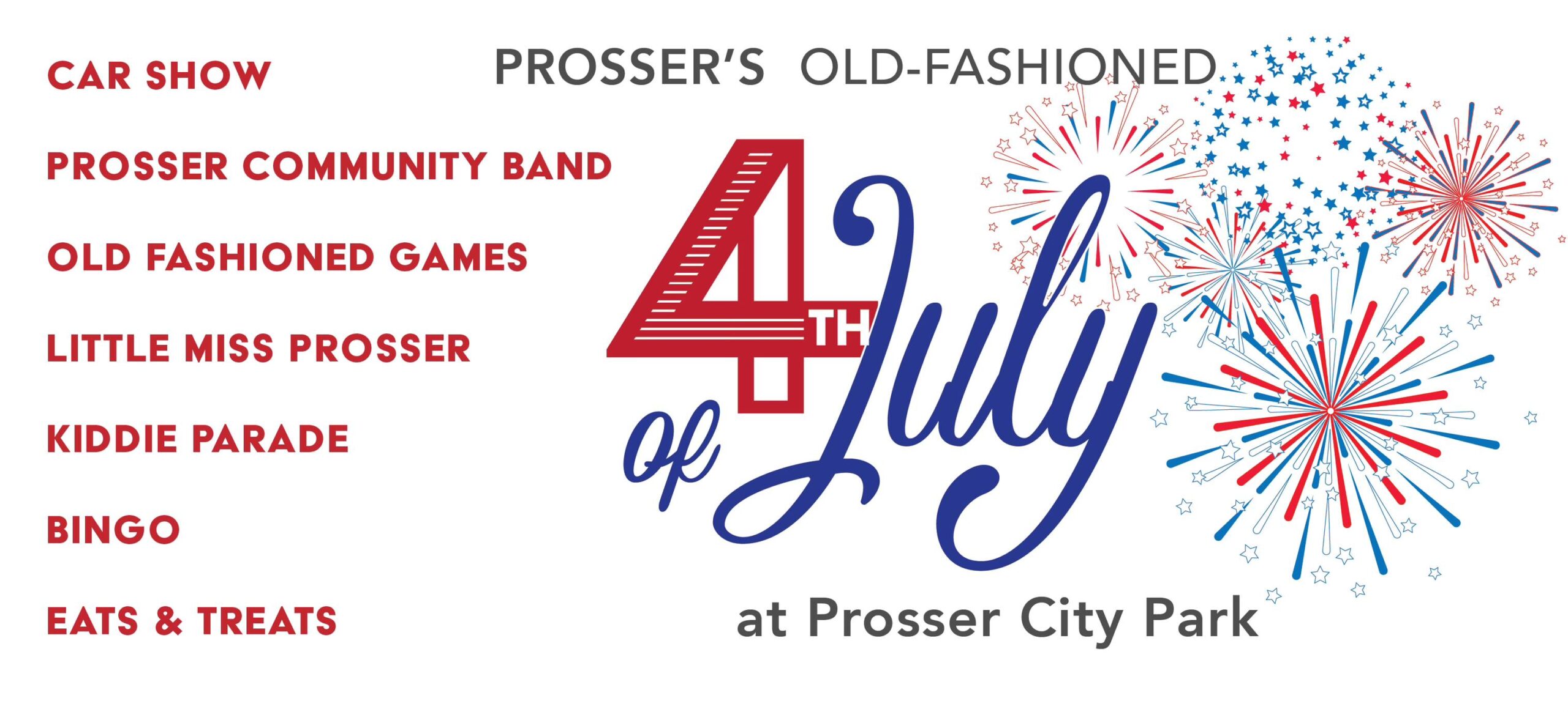 Prosser July 4th celebration at city park with fireworks.