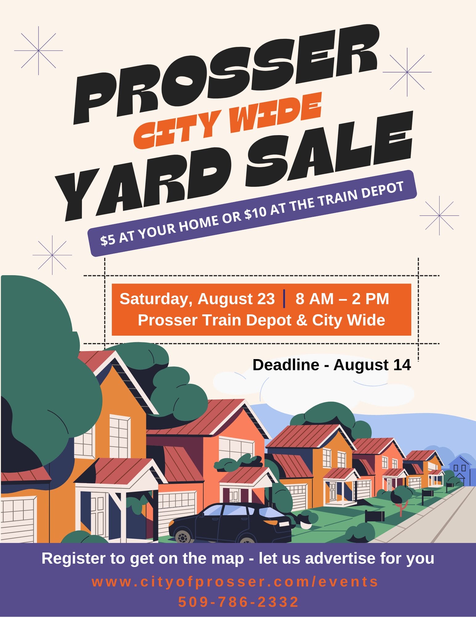 2025 (2nd) City Wide Yard Sale Prosser citywide yard sale, August 23, register by August 14.