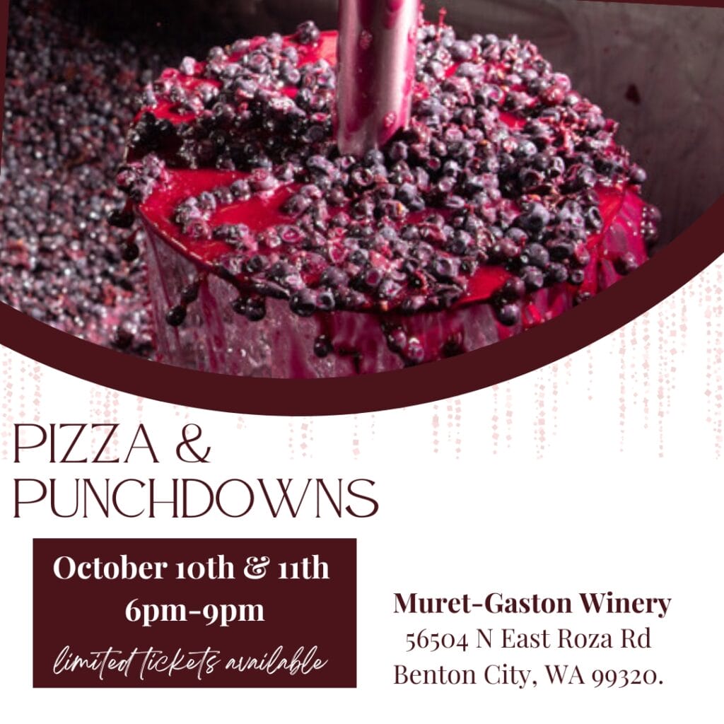 Event poster for Pizza and Punchdowns at Muret-Gaston Winery.