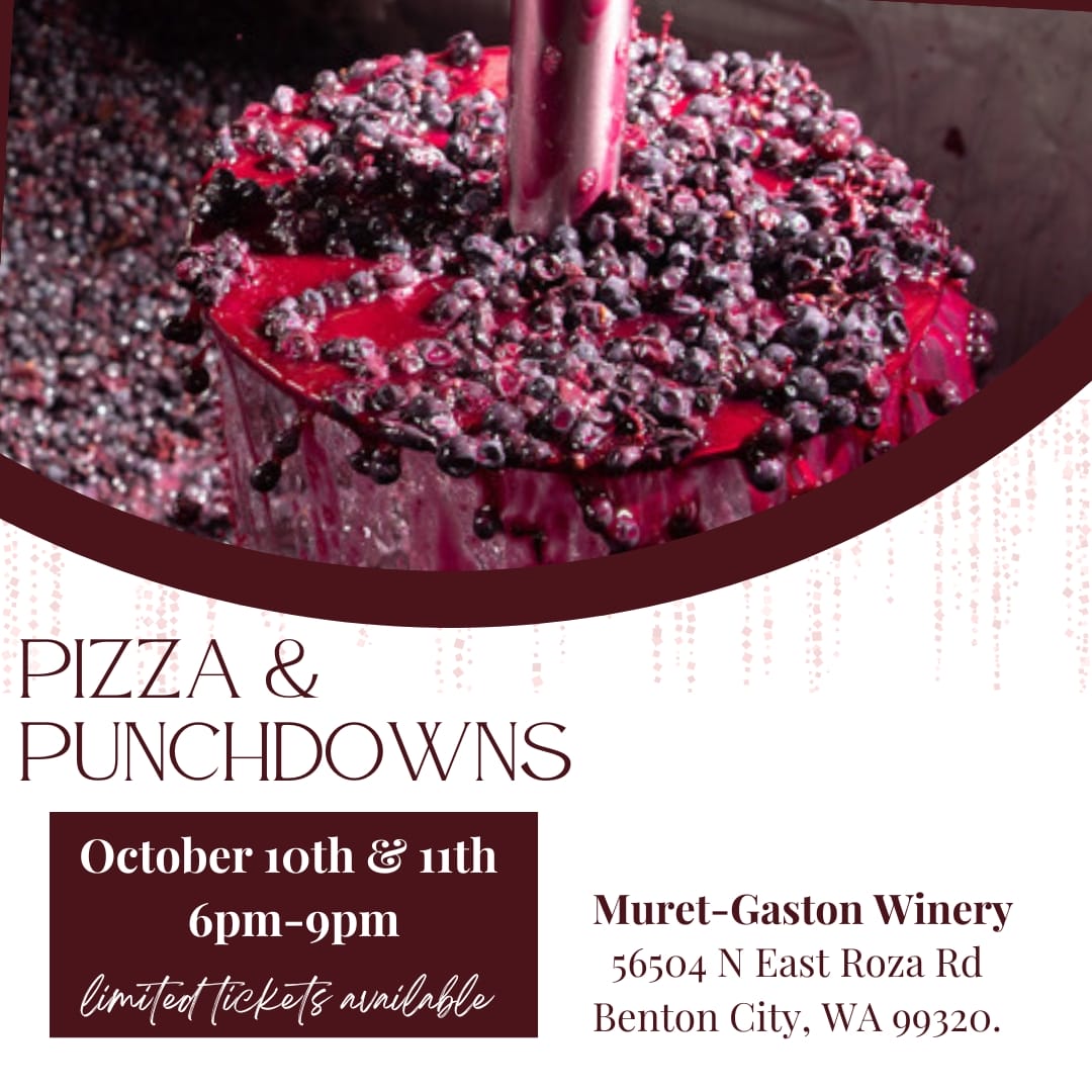 Event poster for Pizza and Punchdowns at Muret-Gaston Winery.