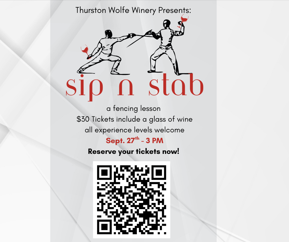 Wine and fencing event on September 27th.