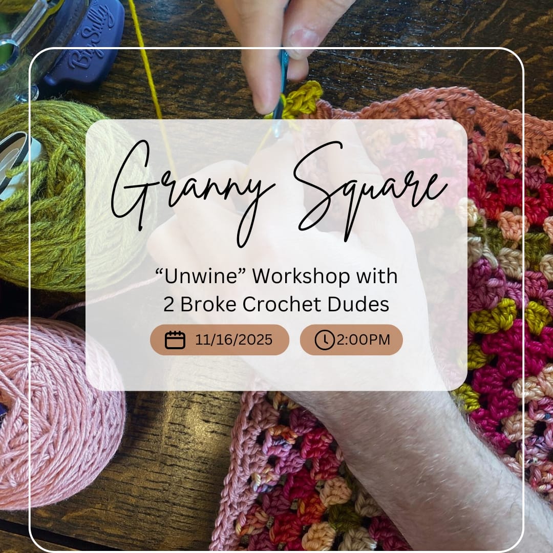 Crochet workshop announcement for Granny Square event.