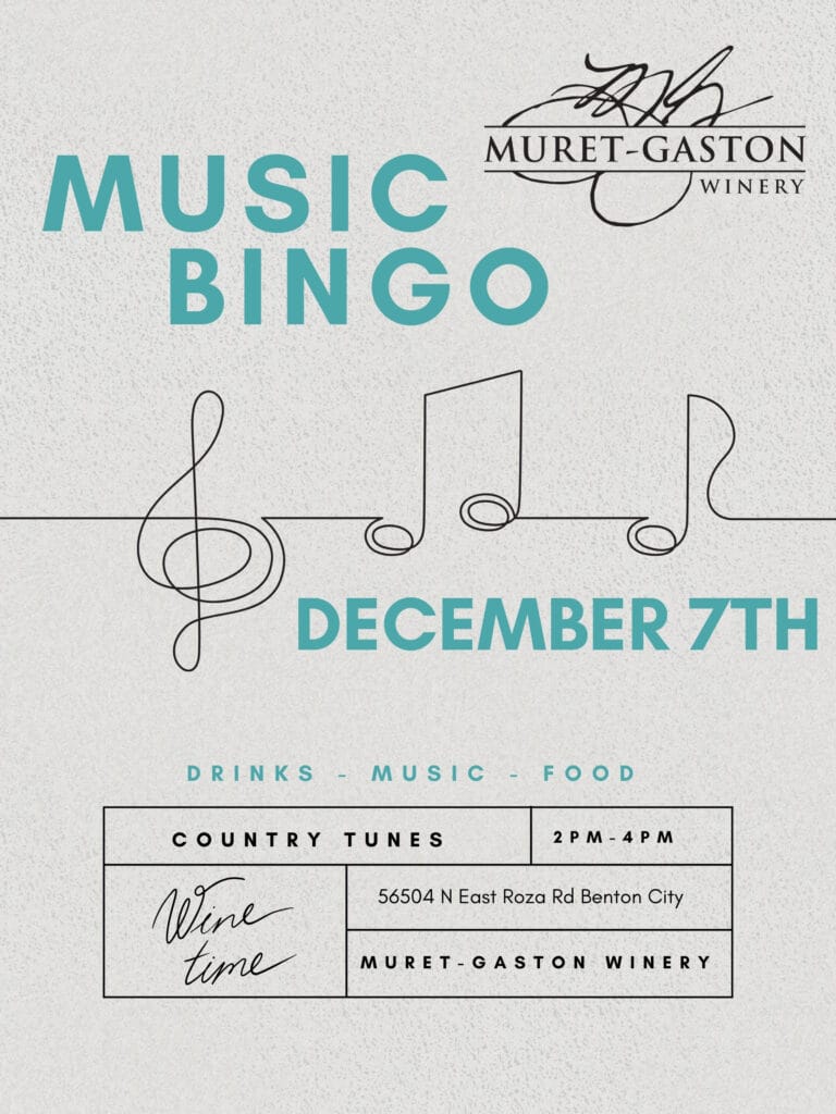 Music Bingo event at Muret-Gaston Winery December 7th.
