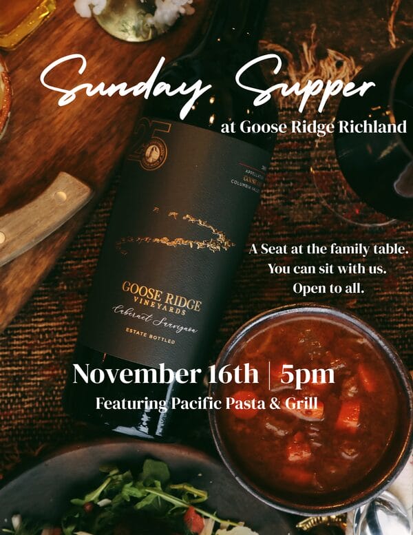 Sunday supper event at Goose Ridge November 16th.