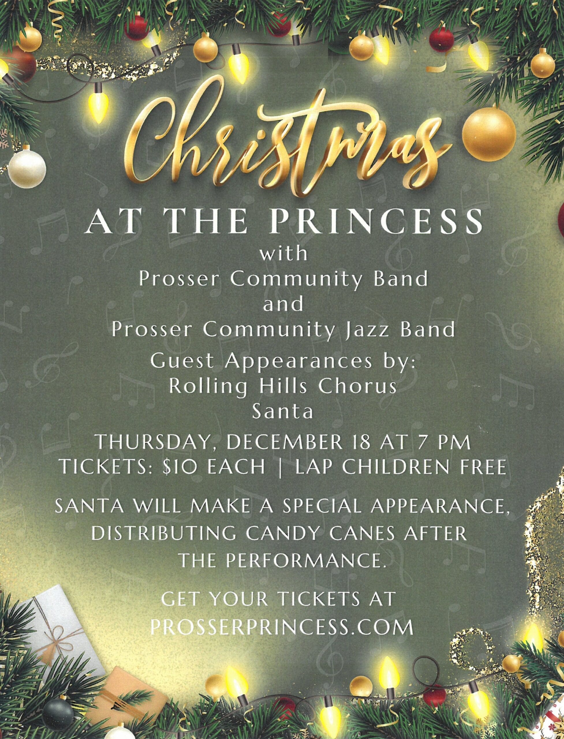 Christmas event with community bands and Santa appearance.