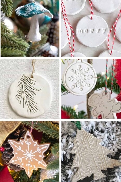 Various Christmas tree ornaments and decorations displayed.