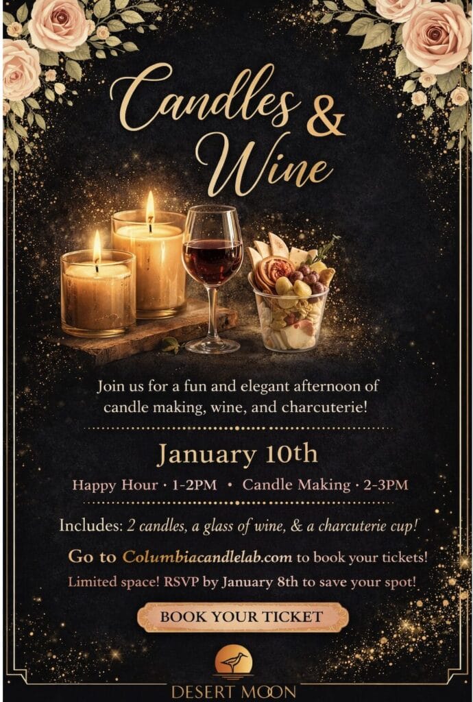 Candles and wine event with charcuterie and crafting.