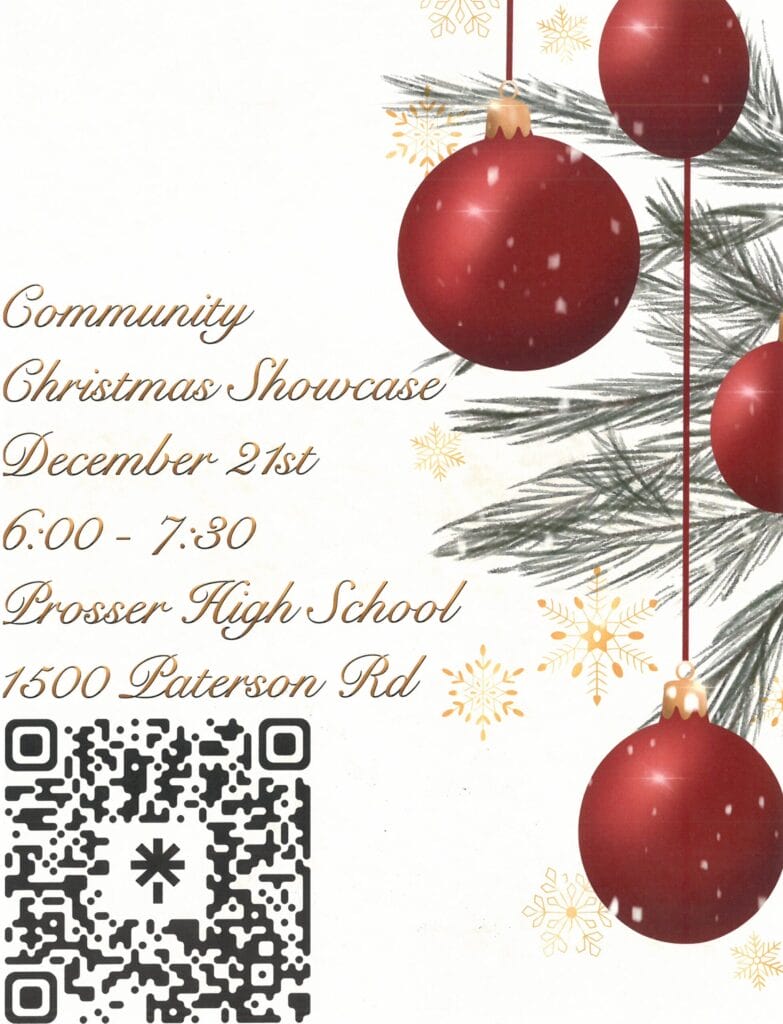 Community Christmas Showcase event poster with QR code.