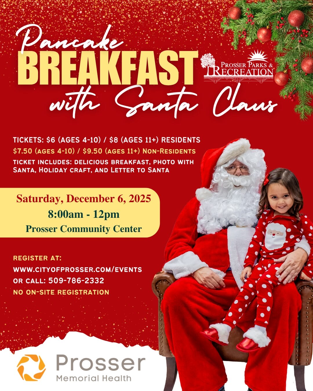 Pancake breakfast with Santa event, December 6, 2025.