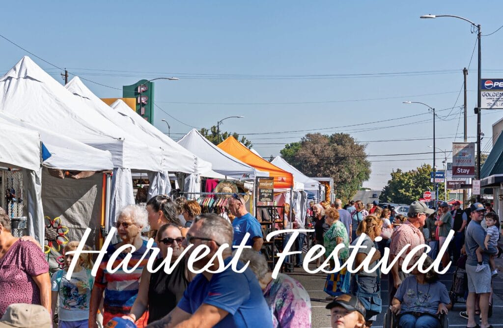 Crowded street at Harvest Festival with tents.