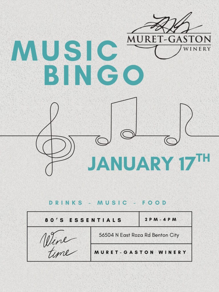 Music Bingo event at Muret-Gaston Winery January 17th.