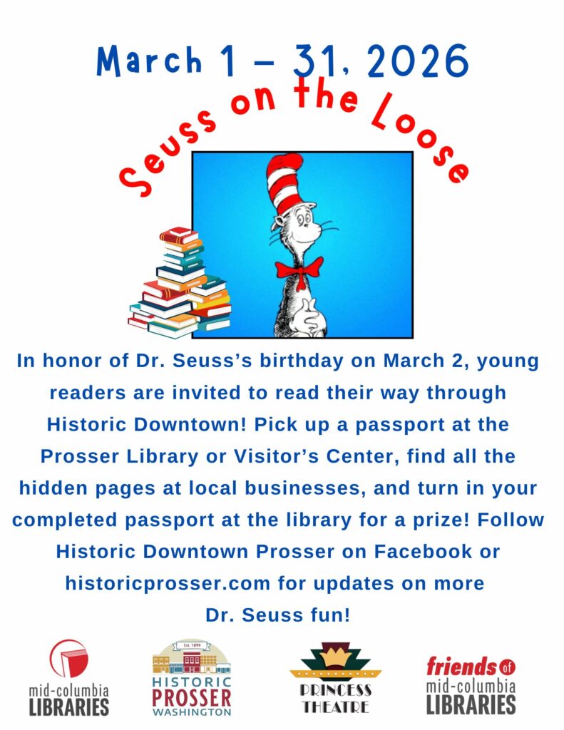 Seuss book event March 1-31, 2026 with prizes.