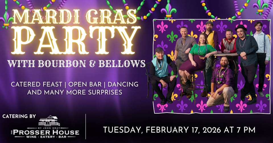 Mardi Gras party invitation with date and venue.
