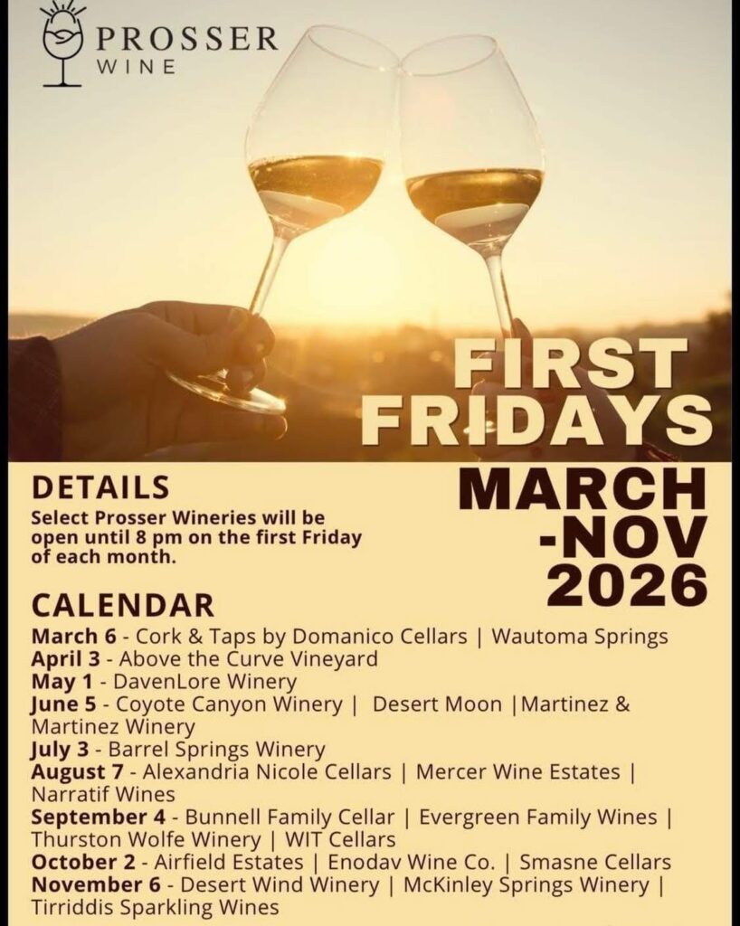 Prosser Wine First Fridays event calendar 2026.