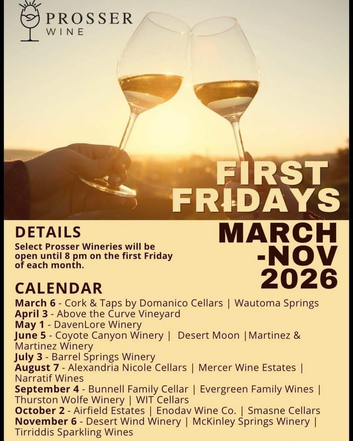 Prosser wineries event schedule March-November 2026.