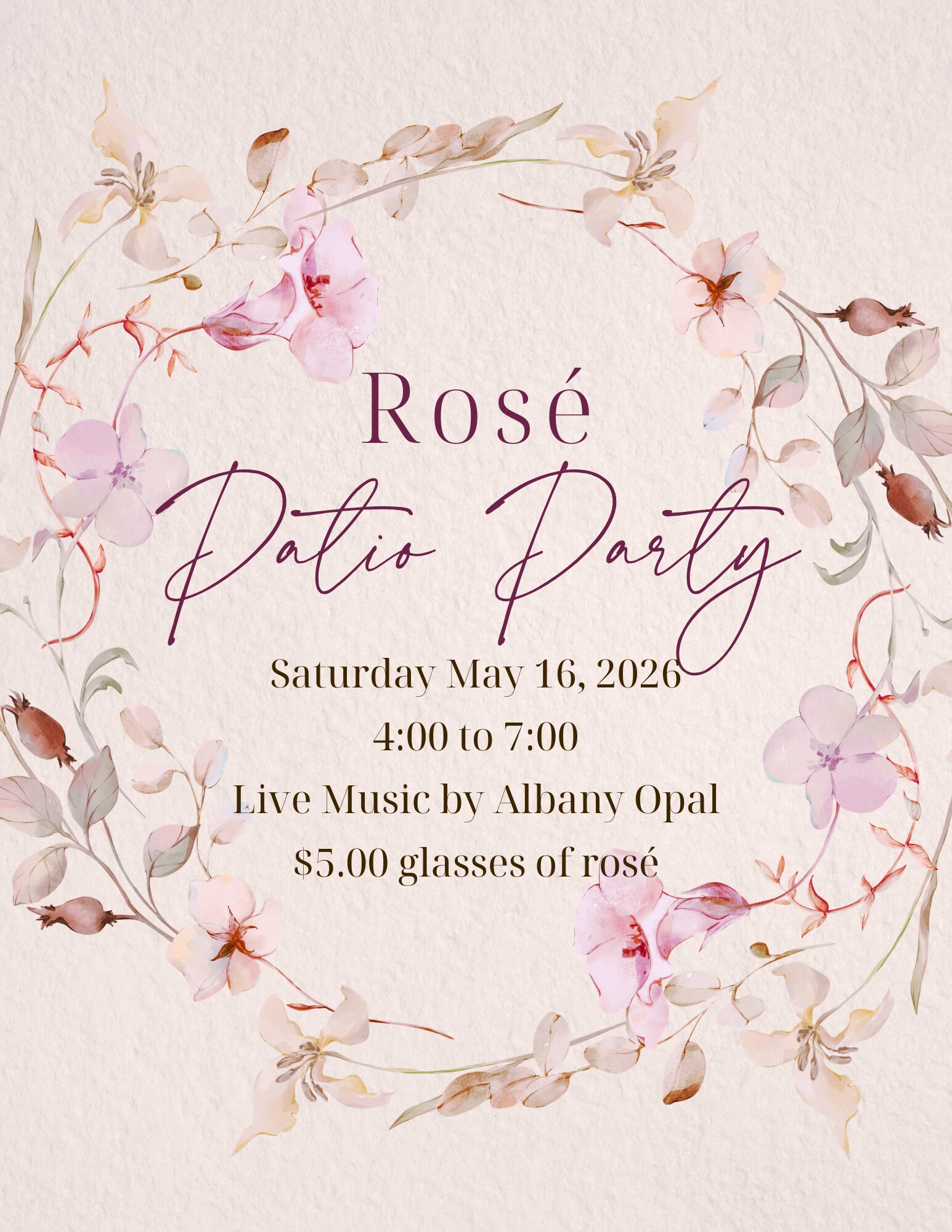 Floral Rosé Patio Party event invitation design