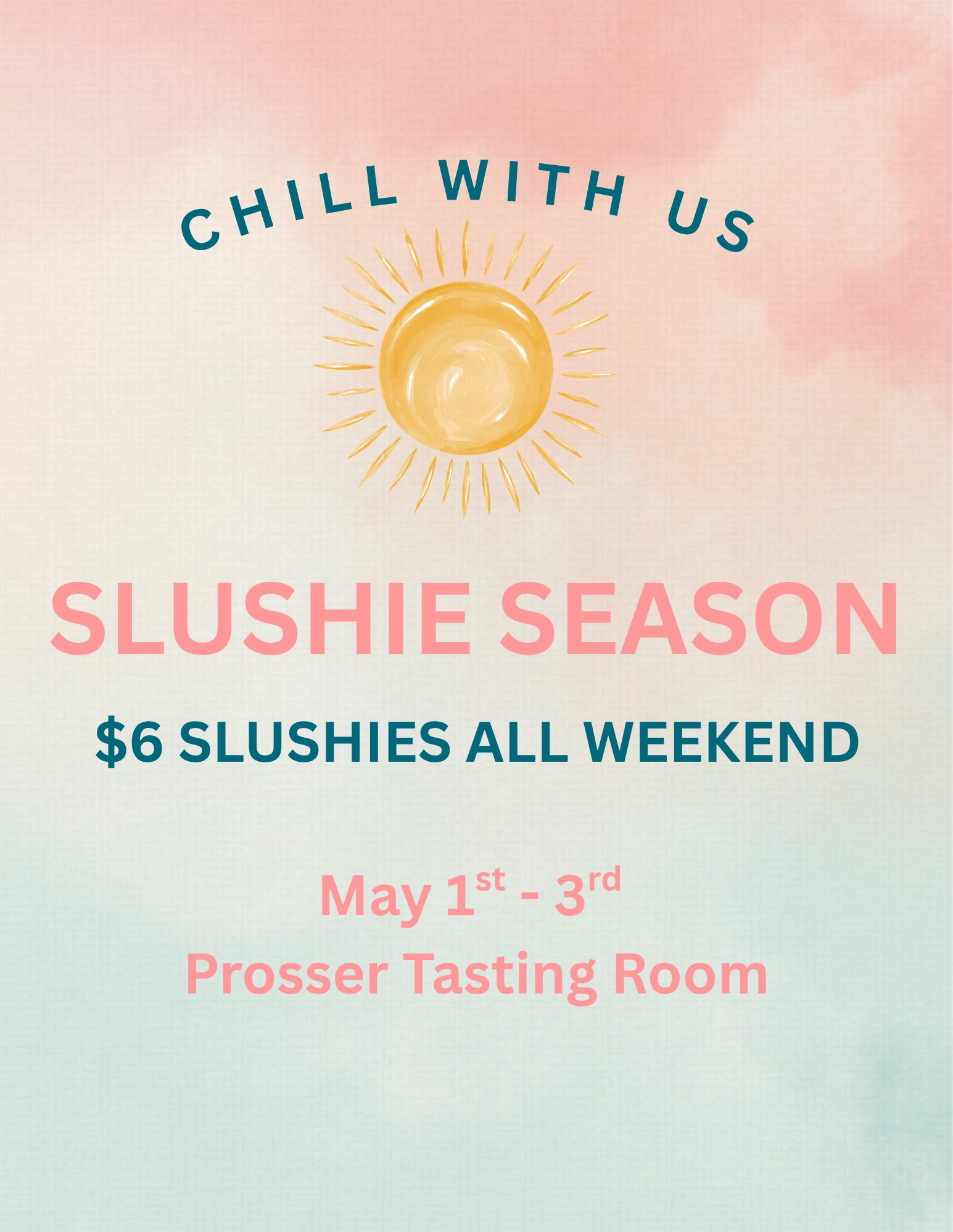 Slushie Season promotion with sun illustration