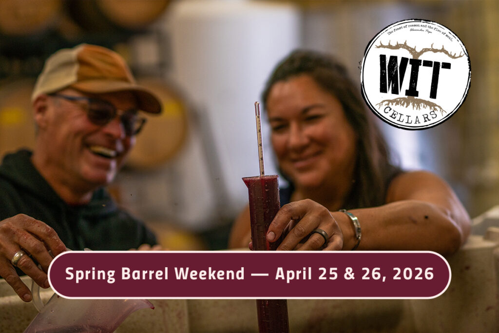 Winemakers measuring wine during Spring Barrel Weekend event