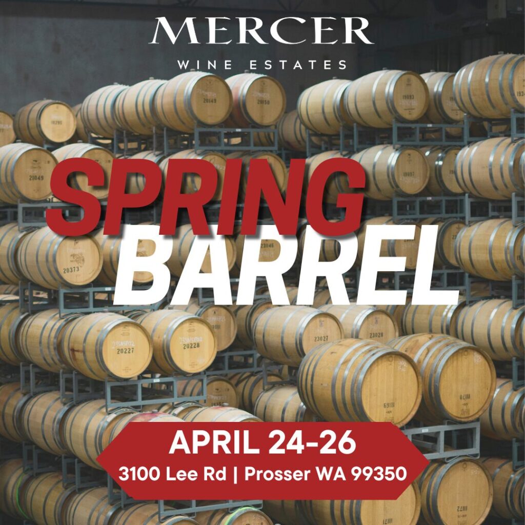 Stacked wine barrels at Mercer Wine Estates