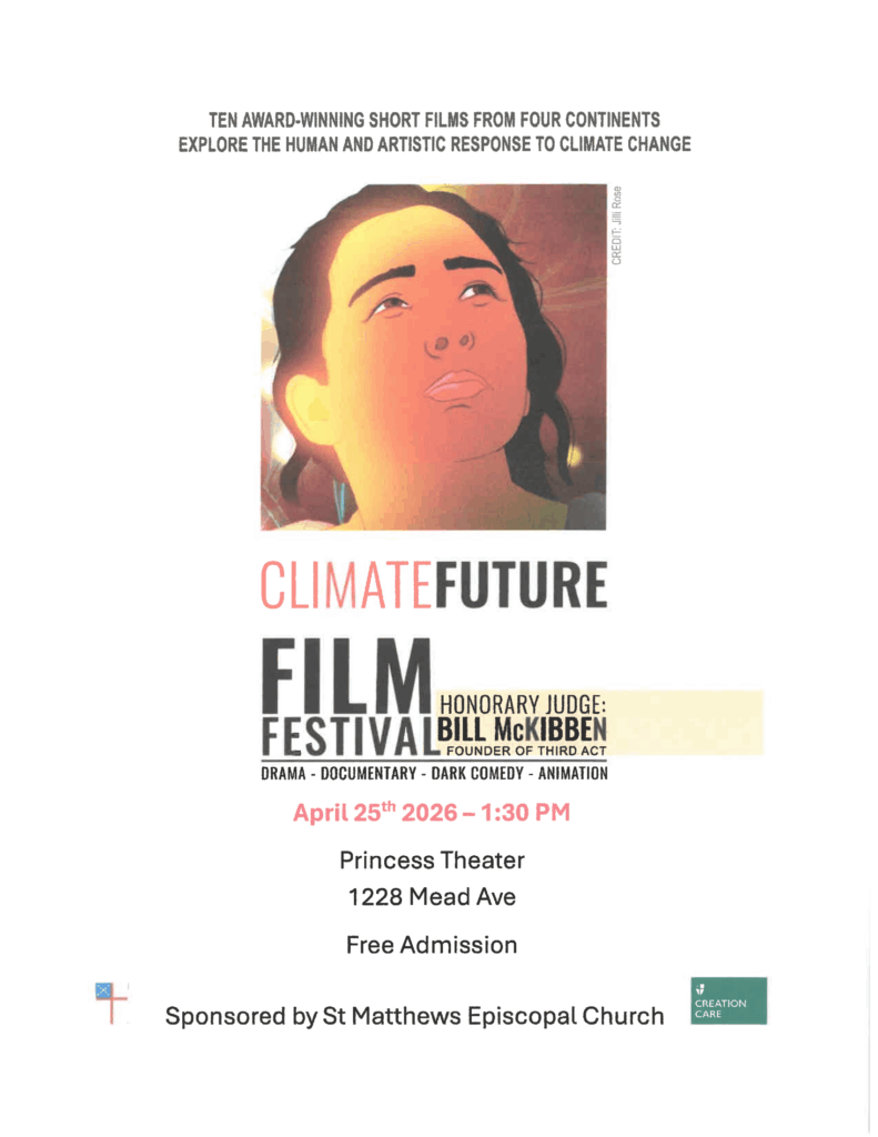 ClimateFuture Film Festival event poster with illustrated portrait