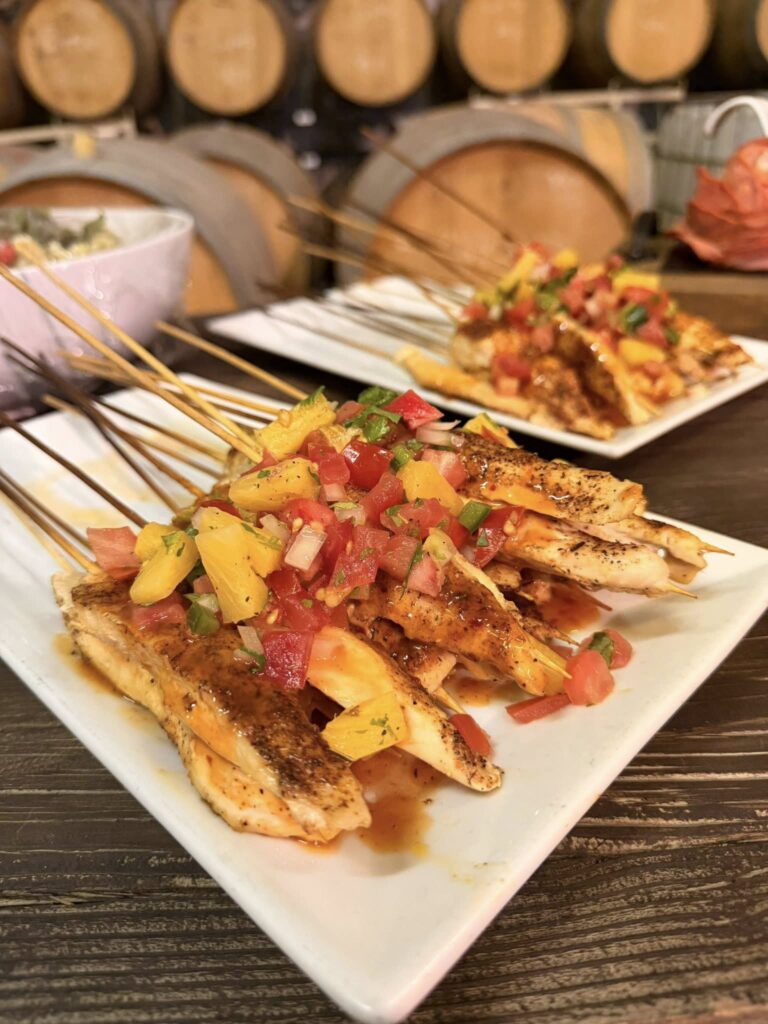 Grilled skewers with colorful fruit salsa