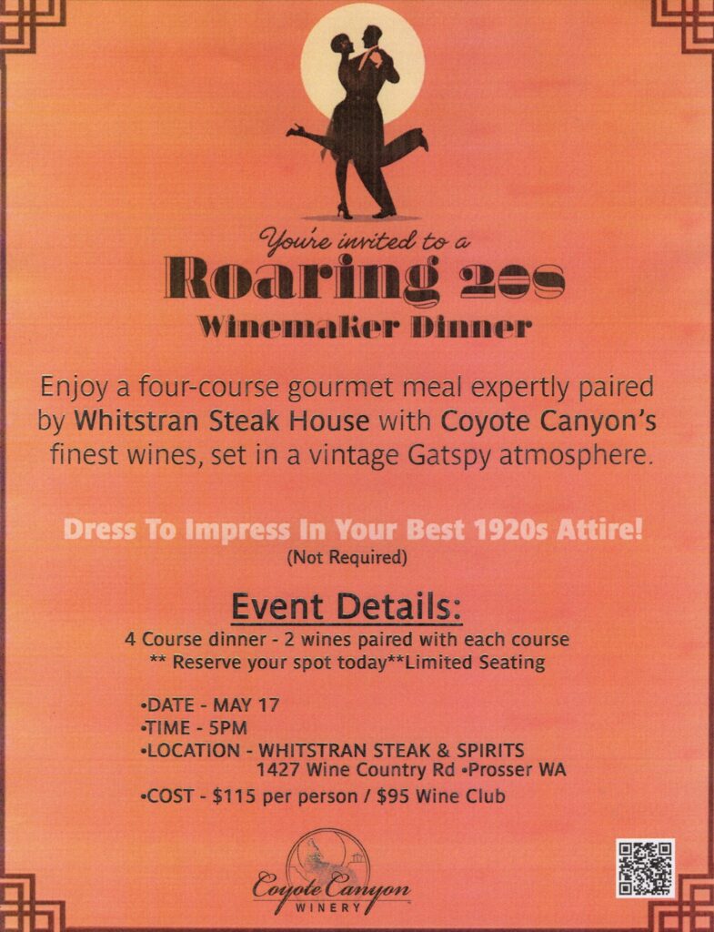 Roaring 20s winemaker dinner event poster