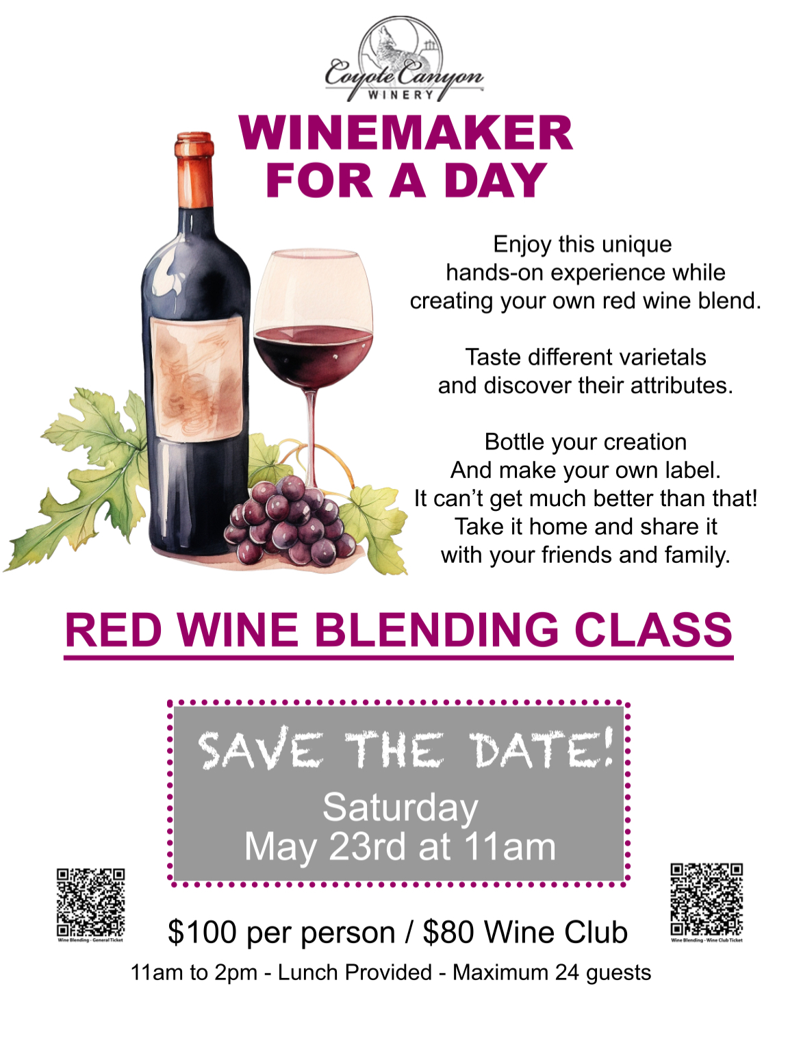 Coyote Canyon Winery red wine blending flyer