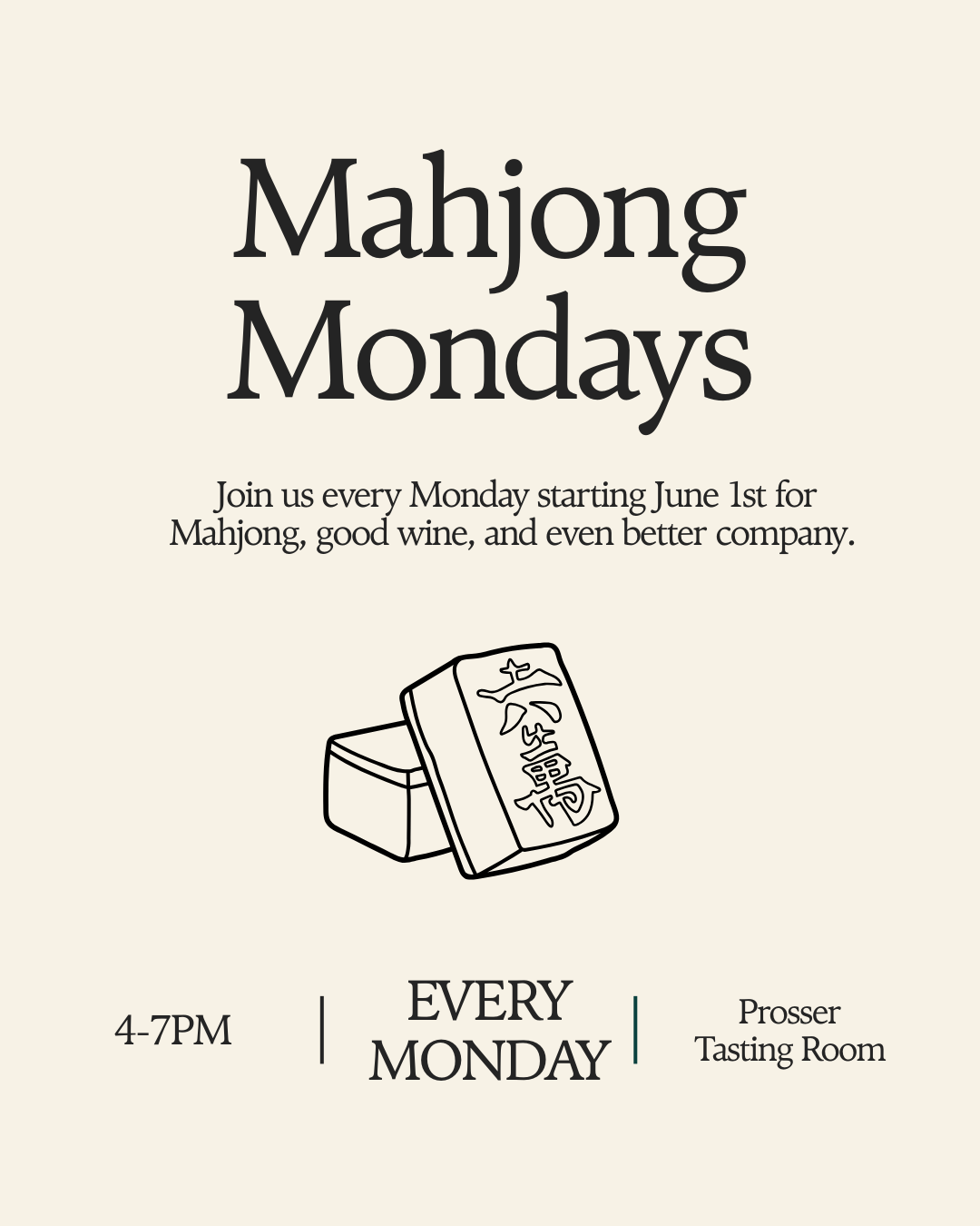 Mahjong Mondays event poster with tiles illustration