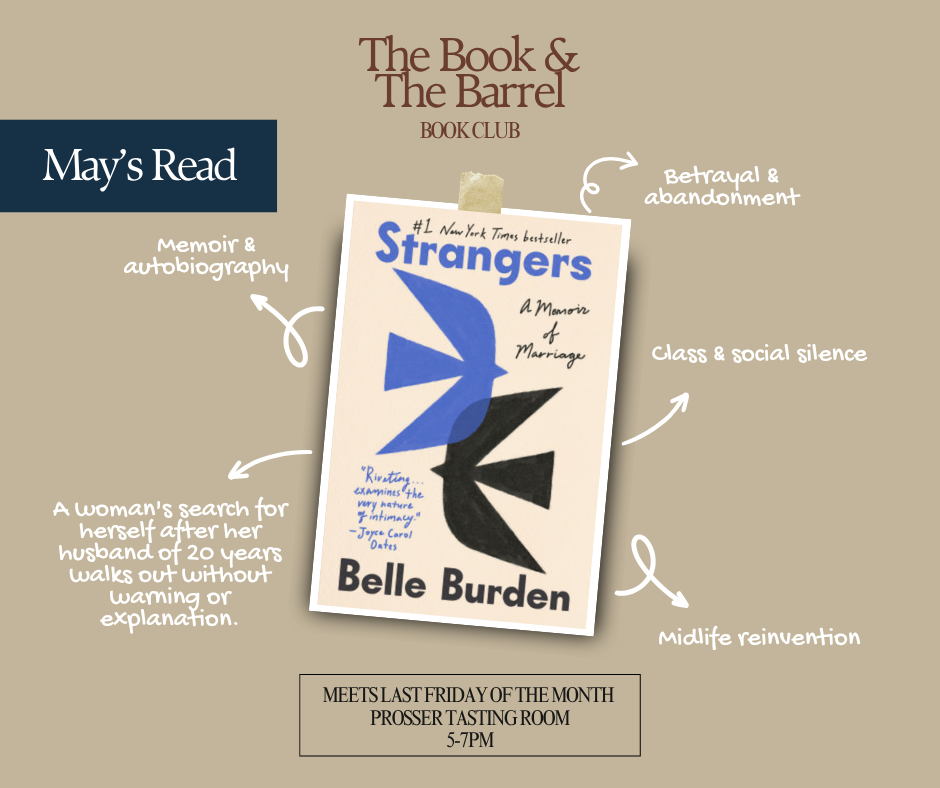 Book club poster featuring Strangers memoir cover
