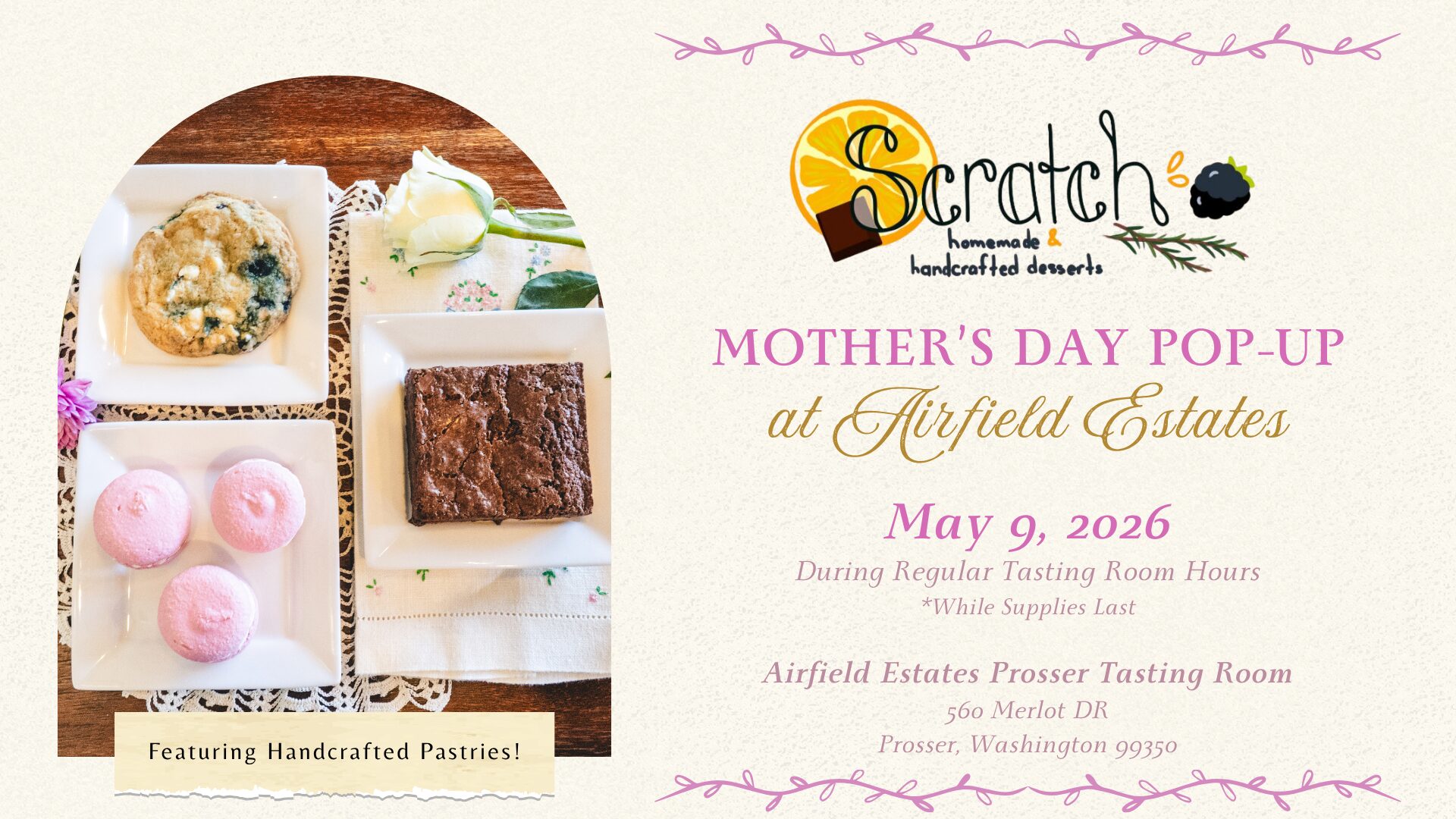 Mother’s Day pop-up dessert event flyer