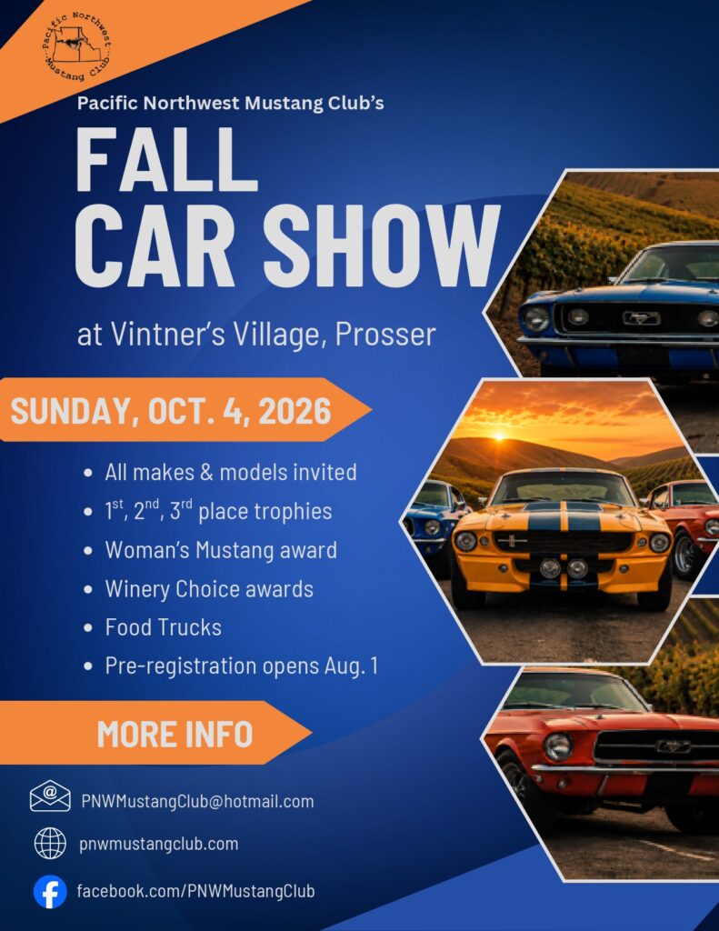 Fall car show poster featuring classic Mustangs