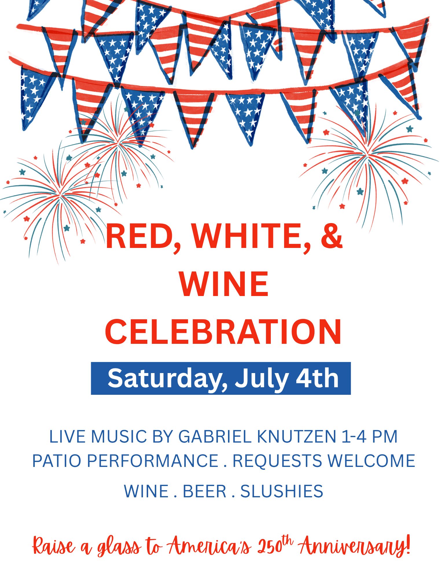 Red, white and blue July 4th celebration flyer