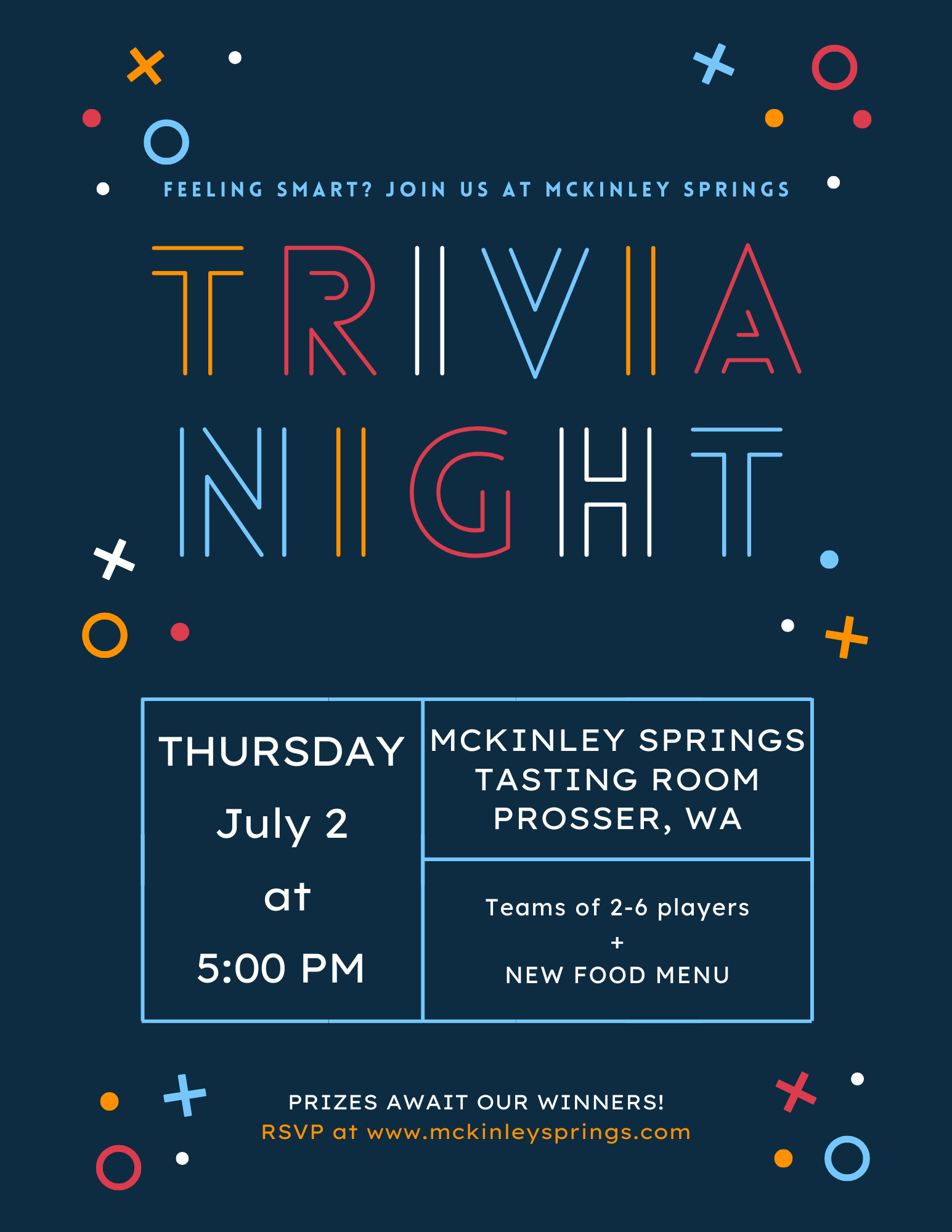 Trivia Night event poster for McKinley Springs
