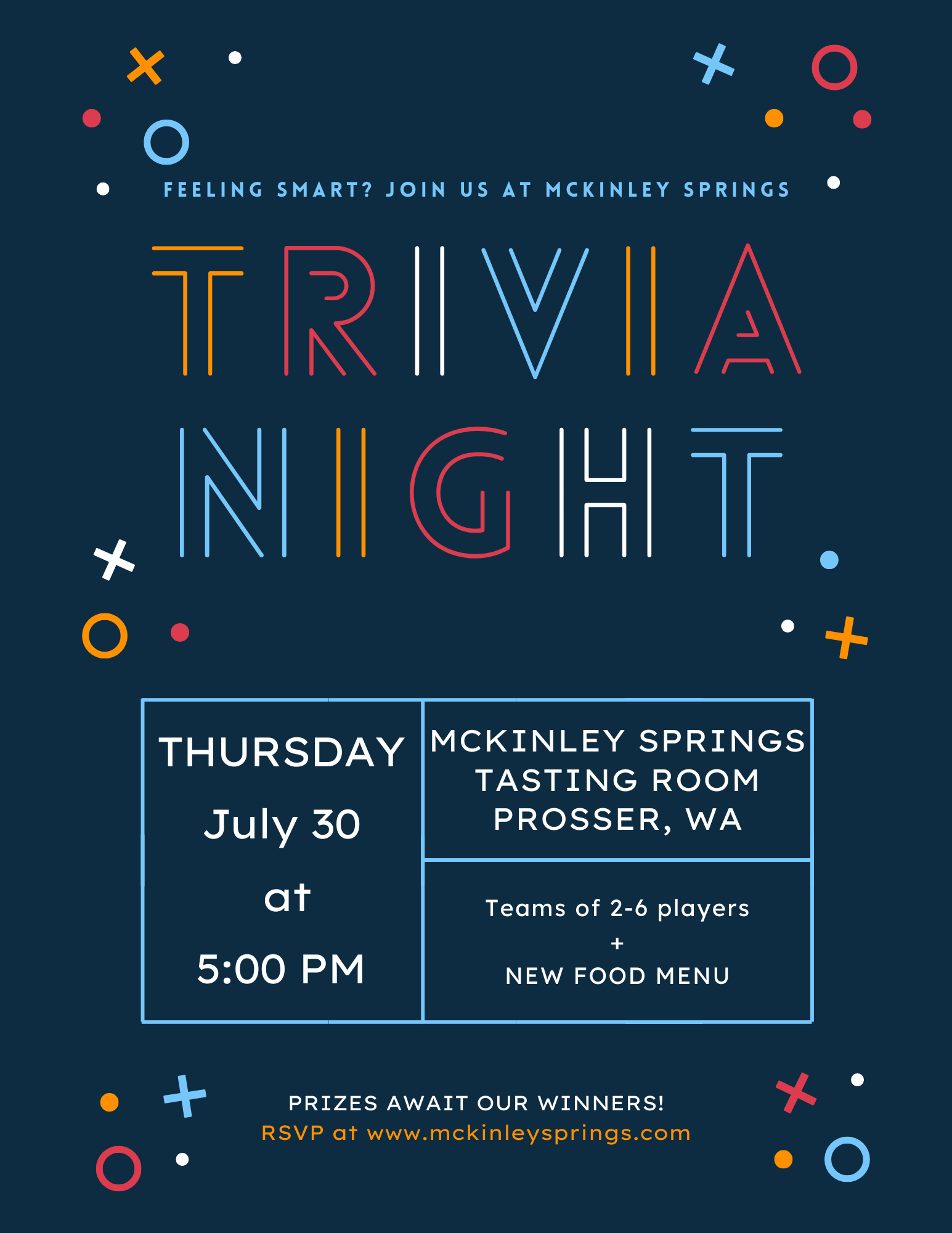 Trivia Night event poster for McKinley Springs