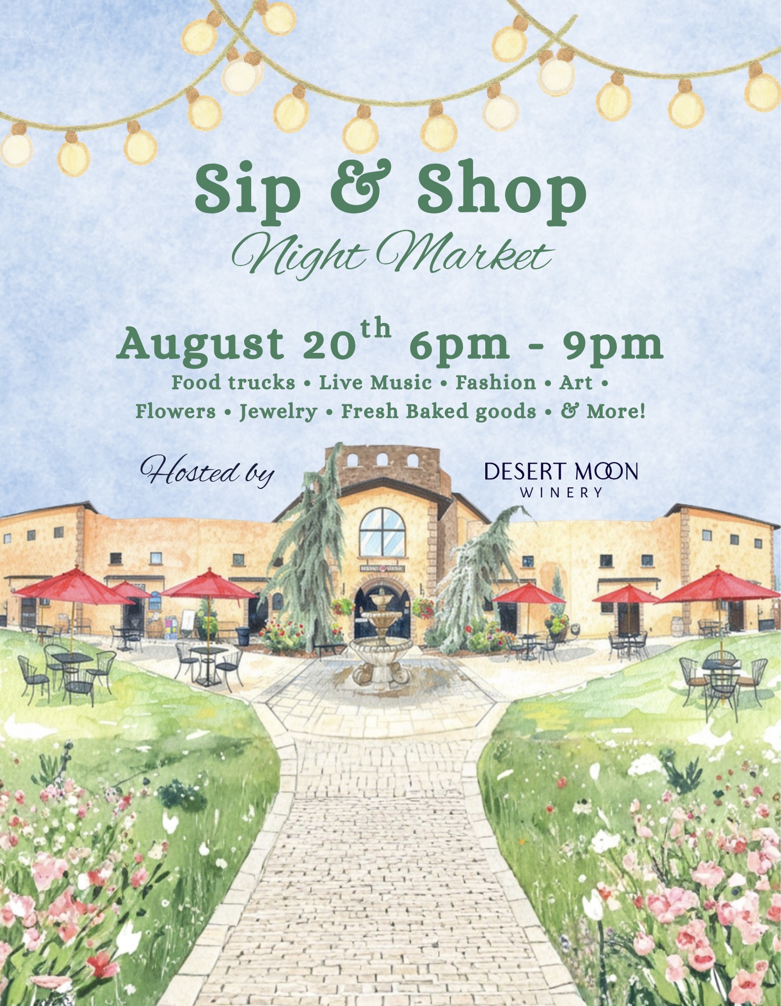 pink green and brown illustrated night market flyer 4