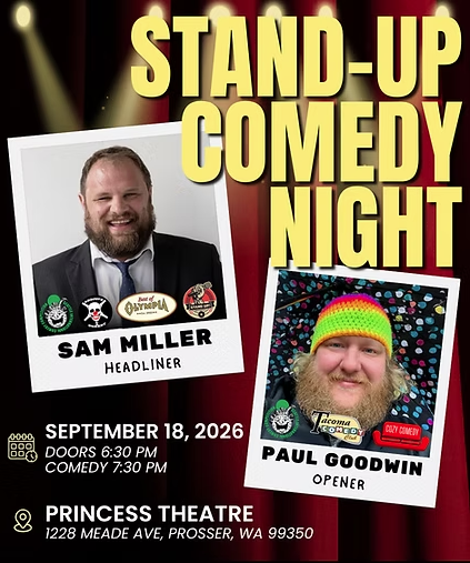 Stand-up comedy night poster featuring Sam Miller and Paul Goodwin