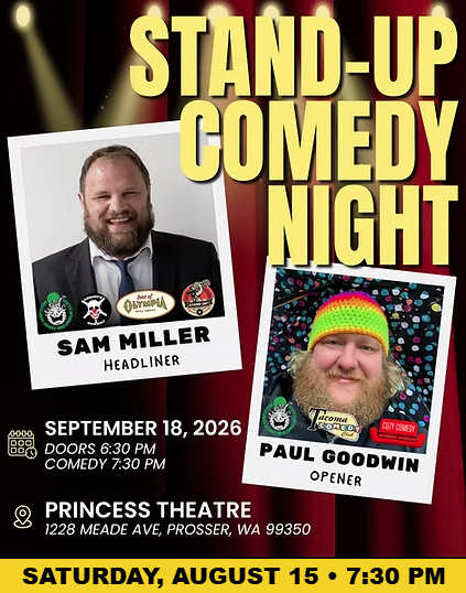 Stand-up comedy night poster featuring Sam Miller and Paul Goodwin