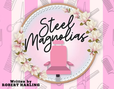 Pink Steel Magnolias book cover with floral scissors design