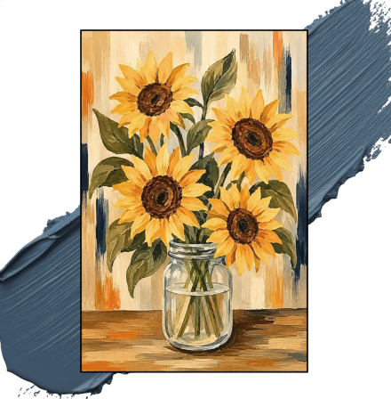 Sunflower bouquet in glass jar painting