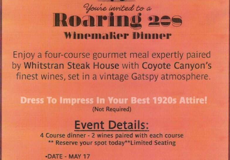 Roaring 20s winemaker dinner event poster