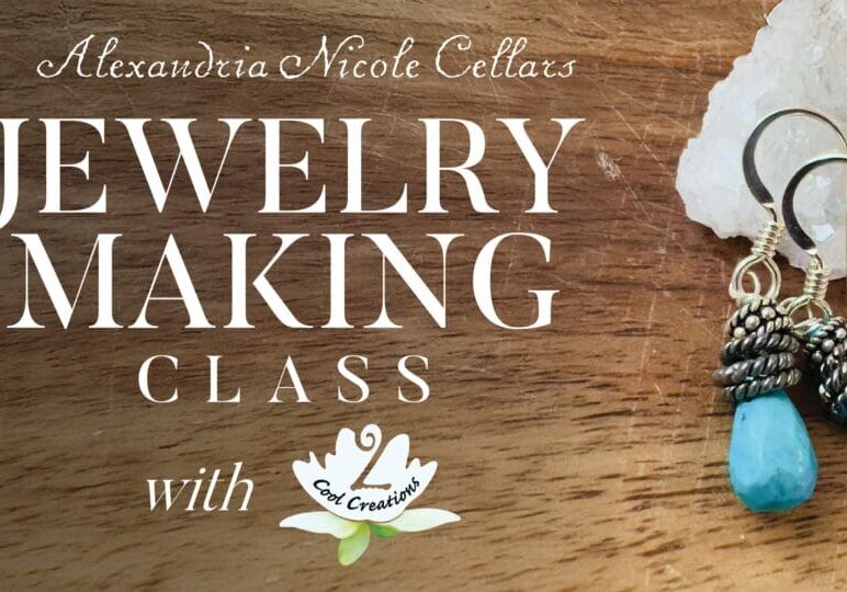 Jewelry making class with earrings and crystals.