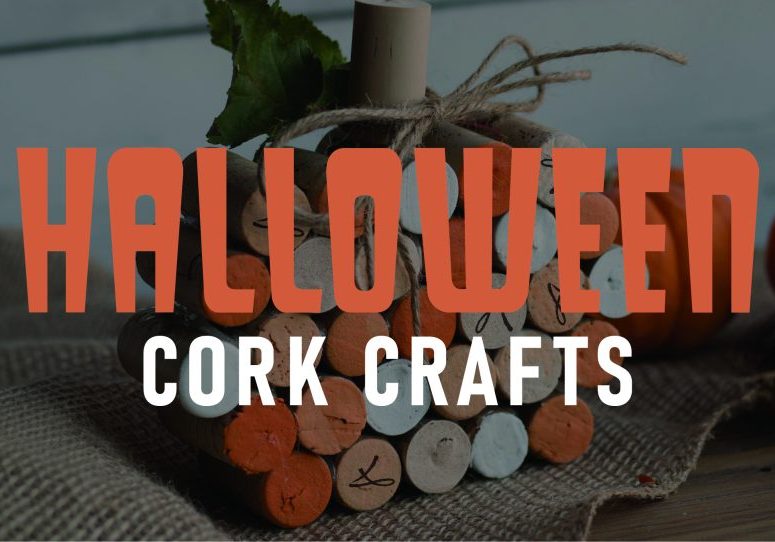 Halloween cork crafts centerpiece with painted corks and candle