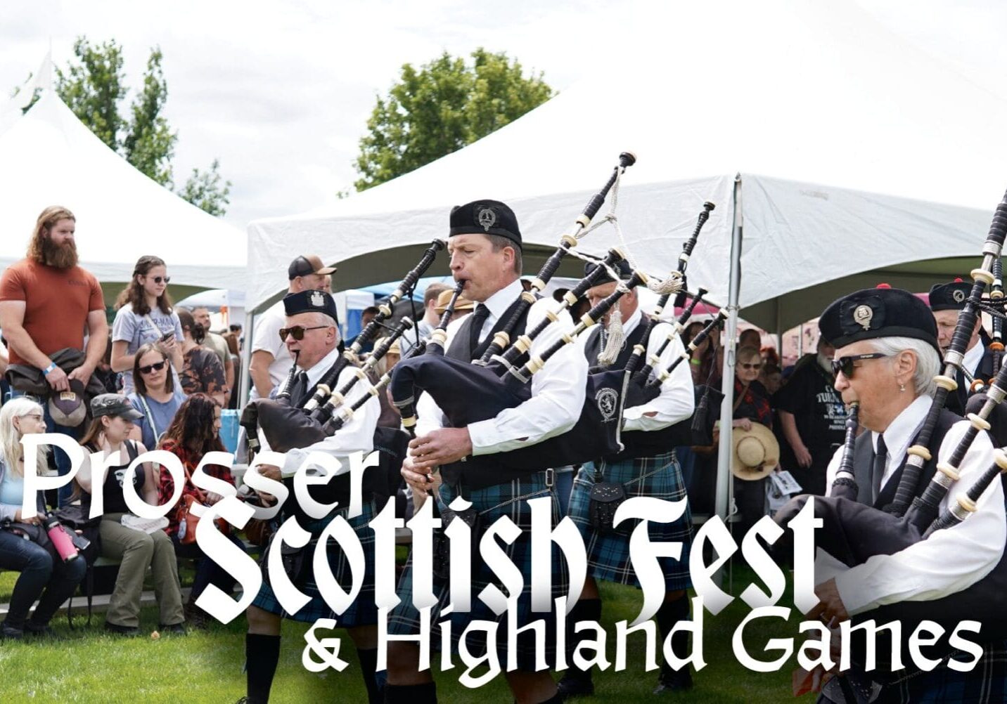 Bagpipers performing at Scottish festival event.