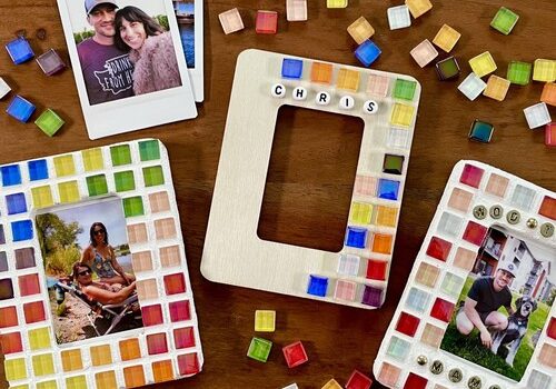 Colorful decorated photo frames and polaroid pictures.