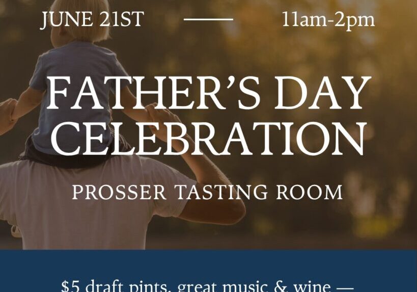Father carrying child at sunset celebration flyer