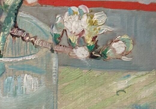 Blossoming branch in a vase painting