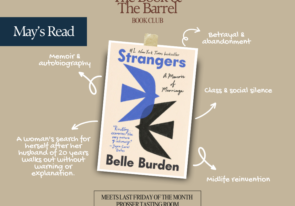 Book club poster featuring Strangers memoir cover