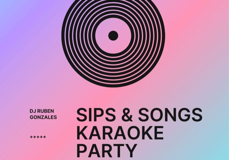 Karaoke party poster with gradient background and vinyl graphic