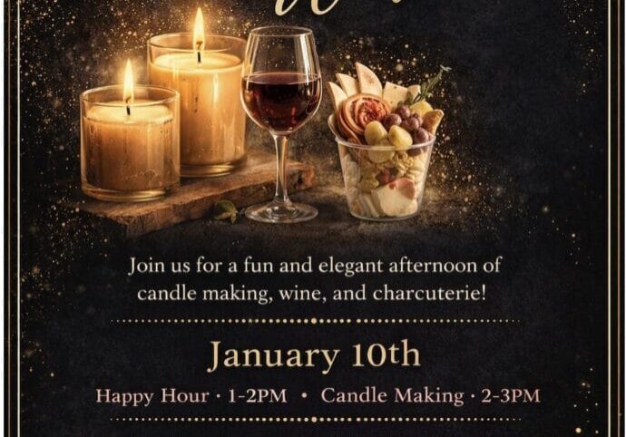 Candles and wine event with charcuterie and crafting.
